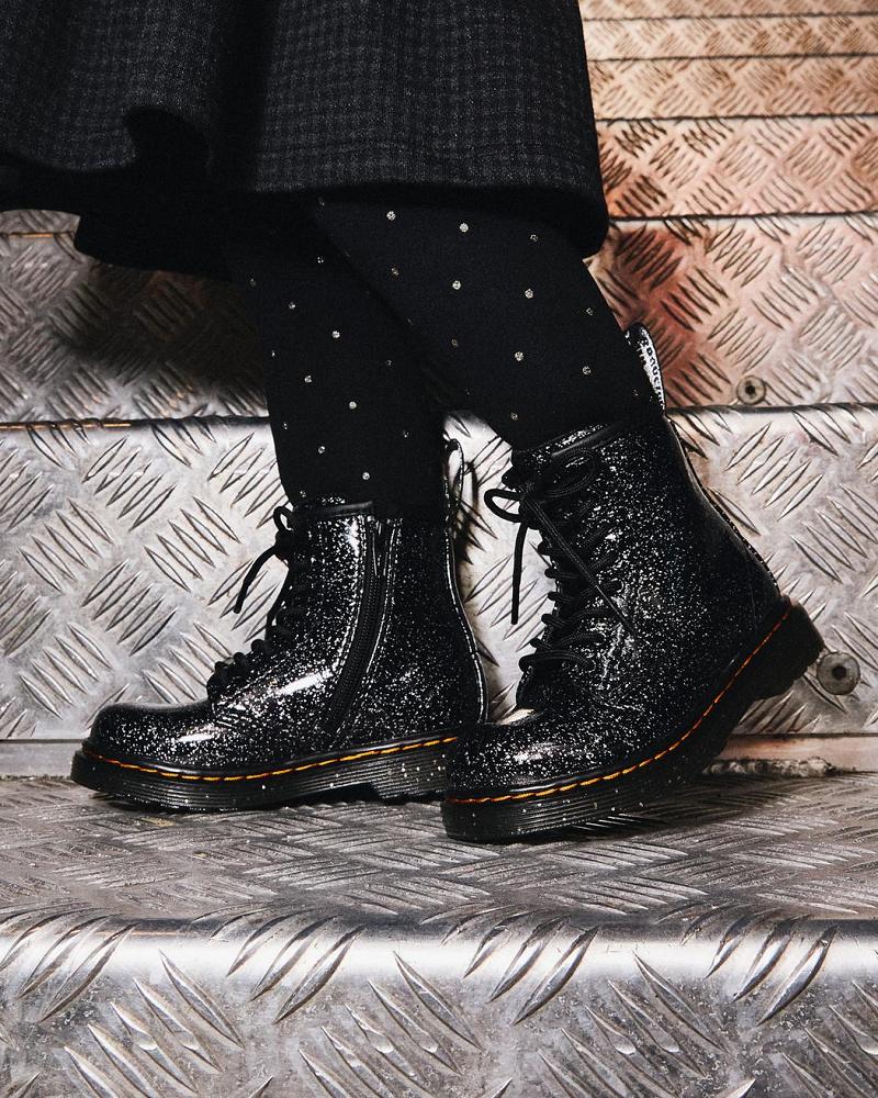 Black Kids' Dr Martens Toddler 1460 Glitter Lace Up Boots | CA 691BEX